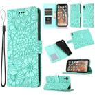 For iPhone XR Skin Feel Embossed Sunflower Horizontal Flip Leather Case with Holder & Card Slots & Wallet & Lanyard(Green) - 1
