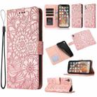 For iPhone XR Skin Feel Embossed Sunflower Horizontal Flip Leather Case with Holder & Card Slots & Wallet & Lanyard(Rose gold) - 1