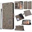 For iPhone XR Skin Feel Embossed Sunflower Horizontal Flip Leather Case with Holder & Card Slots & Wallet & Lanyard(Gray) - 1