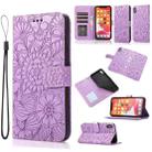 For iPhone X / XS Skin Feel Embossed Sunflower Horizontal Flip Leather Case with Holder & Card Slots & Wallet & Lanyard(Purple) - 1