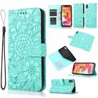 For iPhone X / XS Skin Feel Embossed Sunflower Horizontal Flip Leather Case with Holder & Card Slots & Wallet & Lanyard(Green) - 1