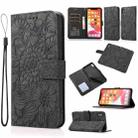 For iPhone X / XS Skin Feel Embossed Sunflower Horizontal Flip Leather Case with Holder & Card Slots & Wallet & Lanyard(Black) - 1