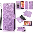 For iPhone XS Max Skin Feel Embossed Sunflower Horizontal Flip Leather Case with Holder & Card Slots & Wallet & Lanyard(Purple) - 1