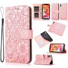 For iPhone XS Max Skin Feel Embossed Sunflower Horizontal Flip Leather Case with Holder & Card Slots & Wallet & Lanyard(Rose gold) - 1