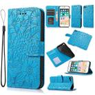 For iPhone SE 2022 / SE 2020 / 7 / 8 Skin Feel Embossed Sunflower Horizontal Flip Leather Case with Holder & Card Slots & Wallet & Lanyard(Blue) - 1