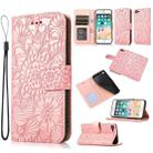 For iPhone SE 2022 / SE 2020 / 7 / 8 Skin Feel Embossed Sunflower Horizontal Flip Leather Case with Holder & Card Slots & Wallet & Lanyard(Rose gold) - 1