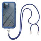 For iPhone 12 / 12 Pro Starry Sky Solid Color Series Shockproof PC + TPU Protective Case with Neck Strap(Blue) - 1