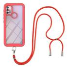 For Motorola Moto E7 Power Starry Sky Solid Color Series Shockproof PC + TPU Protective Case with Neck Strap(Red) - 1