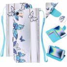 For iPhone SE 2022 / SE 2020 / 8 / 7 Colored Drawing Pattern Cross Texture Horizontal Flip PU Leather Case with Holder & Card Slots & Wallet(Blue Butterfly) - 1