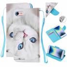 Colored Drawing Pattern Cross Texture Horizontal Flip PU Leather Case with Holder & Card Slots & Wallet For iPhone SE 2022 / SE 2020 / 8 / 7(Blue Eye Cat) - 1