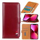 For iPhone 13 3-Color Pearl Texture Magnetic Buckle Horizontal Flip PU Leather Case with Card Slots & Wallet & Holder(Wine Red) - 1