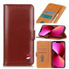 For iPhone 13 3-Color Pearl Texture Magnetic Buckle Horizontal Flip PU Leather Case with Card Slots & Wallet & Holder(Brown) - 1