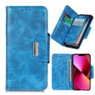 For iPhone 13 Crazy Horse Texture Magnetic Buckle Horizontal Flip Leather Case with Holder & 6-Card Slots & Wallet(Blue) - 1