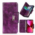 For iPhone 13 Crazy Horse Texture Magnetic Buckle Horizontal Flip Leather Case with Holder & 6-Card Slots & Wallet(Purple) - 1
