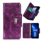 For iPhone 13 Pro Max Crazy Horse Texture Magnetic Buckle Horizontal Flip Leather Case with Holder & 6-Card Slots & Wallet (Purple) - 1