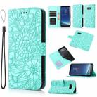 For Samsung Galaxy S8+ Skin Feel Embossed Sunflower Horizontal Flip Leather Case with Holder & Card Slots & Wallet & Lanyard(Green) - 1