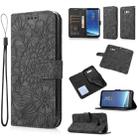 For Samsung Galaxy S8+ Skin Feel Embossed Sunflower Horizontal Flip Leather Case with Holder & Card Slots & Wallet & Lanyard(Black) - 1