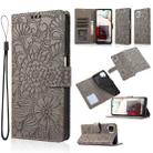 For Samsung Galaxy A12 Skin Feel Embossed Sunflower Horizontal Flip Leather Case with Holder & Card Slots & Wallet & Lanyard(Gray) - 1