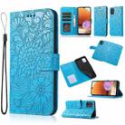 For Samsung Galaxy A32 4G Skin Feel Embossed Sunflower Horizontal Flip Leather Case with Holder & Card Slots & Wallet & Lanyard(Blue) - 1