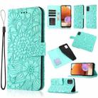 For Samsung Galaxy A32 4G Skin Feel Embossed Sunflower Horizontal Flip Leather Case with Holder & Card Slots & Wallet & Lanyard(Green) - 1