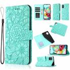 For Samsung Galaxy A71 Skin Feel Embossed Sunflower Horizontal Flip Leather Case with Holder & Card Slots & Wallet & Lanyard(Green) - 1