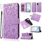 For Samsung Galaxy Note10 Lite / A81 Skin Feel Embossed Sunflower Horizontal Flip Leather Case with Holder & Card Slots & Wallet & Lanyard(Purple) - 1