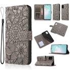 For Samsung Galaxy A91 Skin Feel Embossed Sunflower Horizontal Flip Leather Case with Holder & Card Slots & Wallet & Lanyard(Gray) - 1