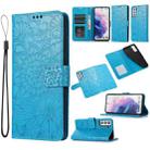 For Samsung Galaxy S21 5G Skin Feel Embossed Sunflower Horizontal Flip Leather Case with Holder & Card Slots & Wallet & Lanyard(Blue) - 1