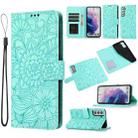 For Samsung Galaxy S21 5G Skin Feel Embossed Sunflower Horizontal Flip Leather Case with Holder & Card Slots & Wallet & Lanyard(Green) - 1