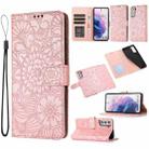 For Samsung Galaxy S21 5G Skin Feel Embossed Sunflower Horizontal Flip Leather Case with Holder & Card Slots & Wallet & Lanyard(Rose Gold) - 1