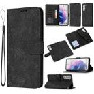 For Samsung Galaxy S21 5G Skin Feel Embossed Sunflower Horizontal Flip Leather Case with Holder & Card Slots & Wallet & Lanyard(Black) - 1