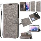 For Samsung Galaxy S21 5G Skin Feel Embossed Sunflower Horizontal Flip Leather Case with Holder & Card Slots & Wallet & Lanyard(Gray) - 1
