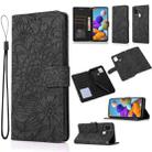 For Samsung Galaxy A21s Skin Feel Embossed Sunflower Horizontal Flip Leather Case with Holder & Card Slots & Wallet & Lanyard(Black) - 1
