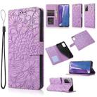For Samsung Galaxy Note20 Skin Feel Embossed Sunflower Horizontal Flip Leather Case with Holder & Card Slots & Wallet & Lanyard(Purple) - 1