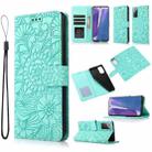 For Samsung Galaxy Note20 Skin Feel Embossed Sunflower Horizontal Flip Leather Case with Holder & Card Slots & Wallet & Lanyard(Green) - 1