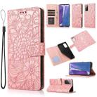 For Samsung Galaxy Note20 Skin Feel Embossed Sunflower Horizontal Flip Leather Case with Holder & Card Slots & Wallet & Lanyard(Rose Gold) - 1