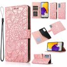 For Samsung Galaxy A72 5G / 4G Skin Feel Embossed Sunflower Horizontal Flip Leather Case with Holder & Card Slots & Wallet & Lanyard(Rose Gold) - 1