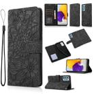 For Samsung Galaxy A72 5G / 4G Skin Feel Embossed Sunflower Horizontal Flip Leather Case with Holder & Card Slots & Wallet & Lanyard(Black) - 1