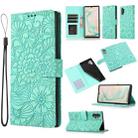 For Samsung Galaxy Note10+ Skin Feel Embossed Sunflower Horizontal Flip Leather Case with Holder & Card Slots & Wallet & Lanyard(Green) - 1
