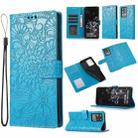 For Samsung Galaxy S20 Ultra Skin Feel Embossed Sunflower Horizontal Flip Leather Case with Holder & Card Slots & Wallet & Lanyard(Blue) - 1