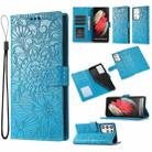 For Samsung Galaxy S21 Ultra 5G Skin Feel Embossed Sunflower Horizontal Flip Leather Case with Holder & Card Slots & Wallet & Lanyard(Blue) - 1