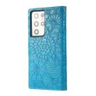 For Samsung Galaxy S21 Ultra 5G Skin Feel Embossed Sunflower Horizontal Flip Leather Case with Holder & Card Slots & Wallet & Lanyard(Blue) - 3