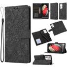 For Samsung Galaxy S21 Ultra 5G Skin Feel Embossed Sunflower Horizontal Flip Leather Case with Holder & Card Slots & Wallet & Lanyard(Black) - 1