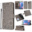 For Samsung Galaxy A30s Skin Feel Embossed Sunflower Horizontal Flip Leather Case with Holder & Card Slots & Wallet & Lanyard(Gray) - 1