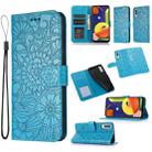For Samsung Galaxy A50s Skin Feel Embossed Sunflower Horizontal Flip Leather Case with Holder & Card Slots & Wallet & Lanyard(Blue) - 1