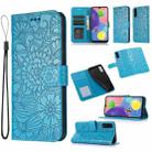 For Samsung Galaxy A70s Skin Feel Embossed Sunflower Horizontal Flip Leather Case with Holder & Card Slots & Wallet & Lanyard(Blue) - 1