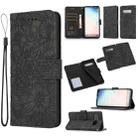 For Samsung Galaxy S10 Skin Feel Embossed Sunflower Horizontal Flip Leather Case with Holder & Card Slots & Wallet & Lanyard(Black) - 1