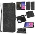 For Samsung Galaxy S10e Skin Feel Embossed Sunflower Horizontal Flip Leather Case with Holder & Card Slots & Wallet & Lanyard(Black) - 1