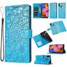 For Samsung Galaxy A20s Skin Feel Embossed Sunflower Horizontal Flip Leather Case with Holder & Card Slots & Wallet & Lanyard(Blue) - 1