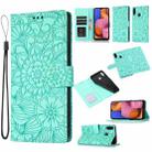For Samsung Galaxy A20s Skin Feel Embossed Sunflower Horizontal Flip Leather Case with Holder & Card Slots & Wallet & Lanyard(Green) - 1